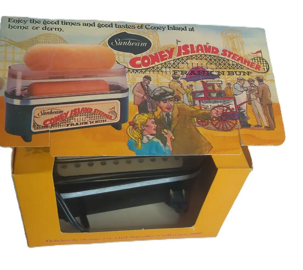 Vintage 1977 Sunbeam Coney Island Steamer Hot Dog & Bun Warmer with Original Box